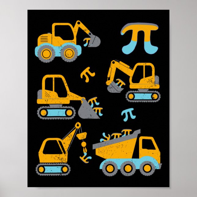 Pi Funny Pi Day 3.14 Construction Trucks Toddler B Poster (Front)