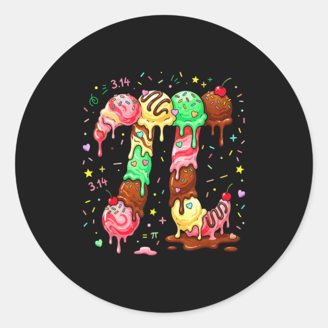 Pi Ice Cream Drip Math Pi Math Funny Pi Day Symbol Classic Round Sticker (Front)