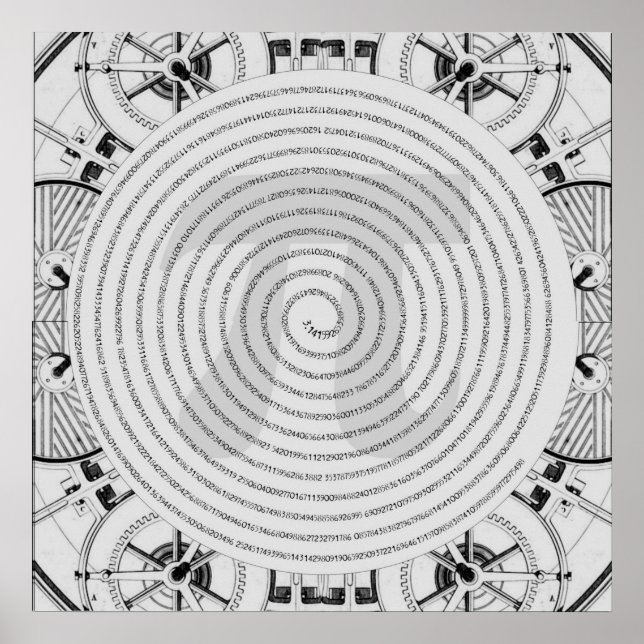 Pi in a Spiral to 2,210 Digits in Grey Poster (Front)