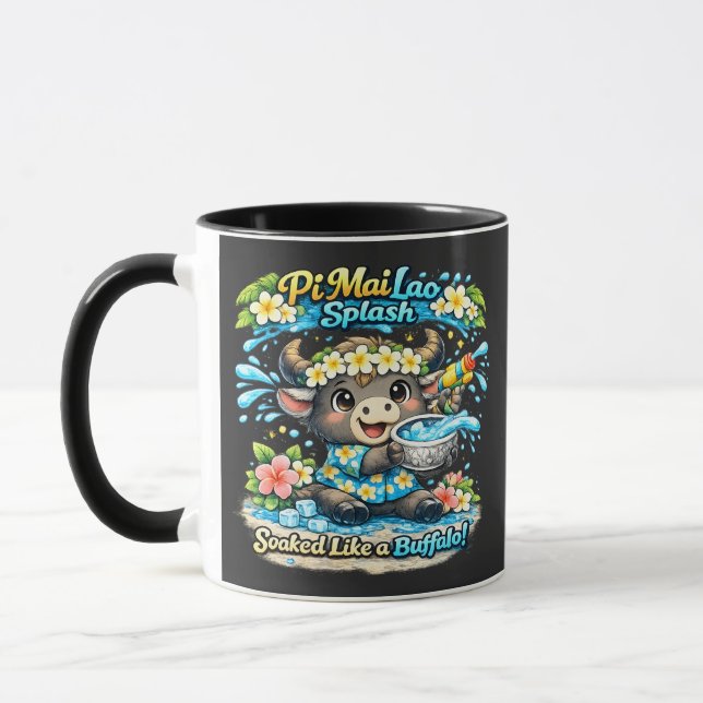 Pi Mai Lao Splash Soaked Like a Buffalo Funny Shir Mug (Left)