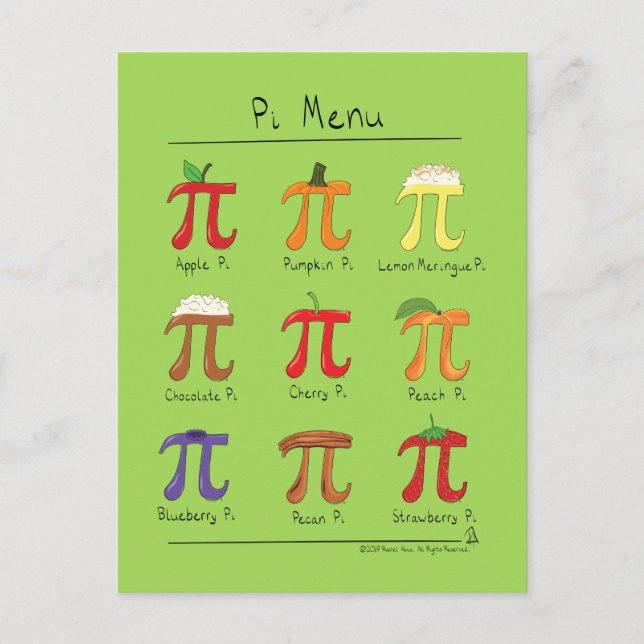 Pi Menu Cute Math Pi Day Postcard (Front)