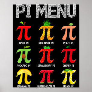 Pi Menu Fruit Happy Pi Day Math Teacher Pi Symbol Poster