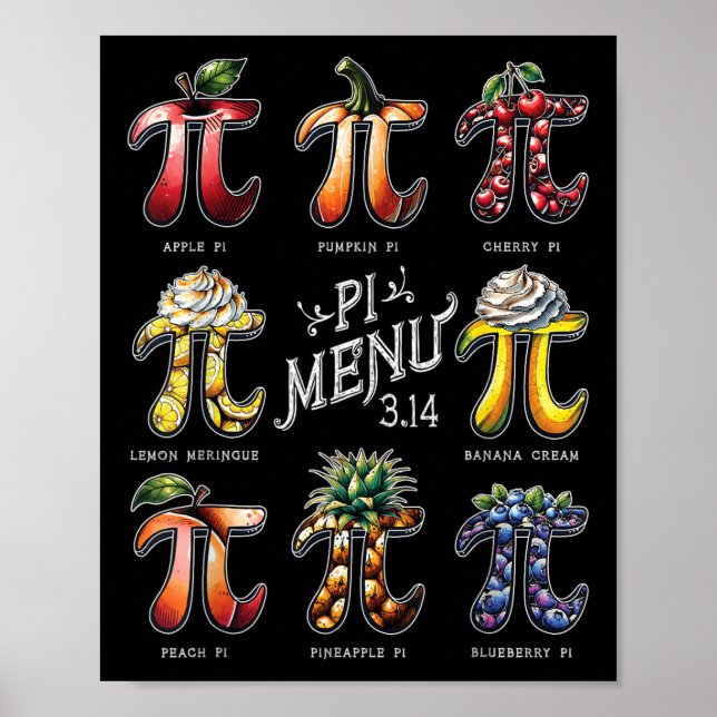 Pi Menu Pi Day 3.14 Funny Fruit Pie Menu Teachers  Poster (Front)