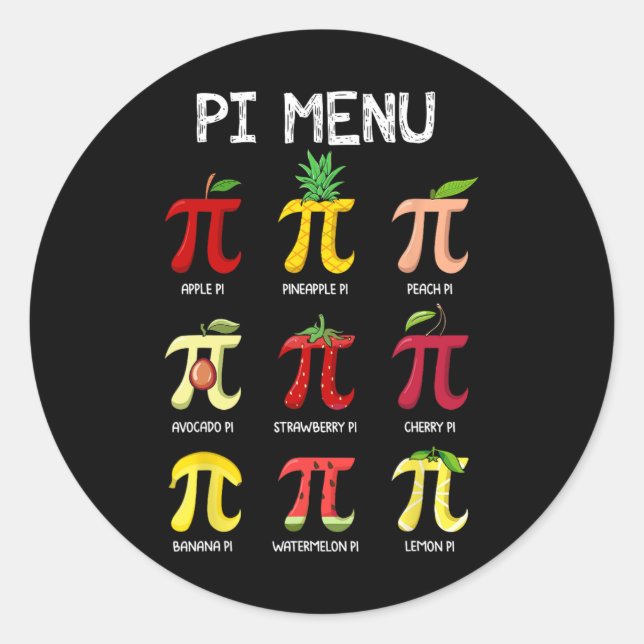 Pi Menu Pie Math Day Mathematics Math Teacher Pi S Classic Round Sticker (Front)