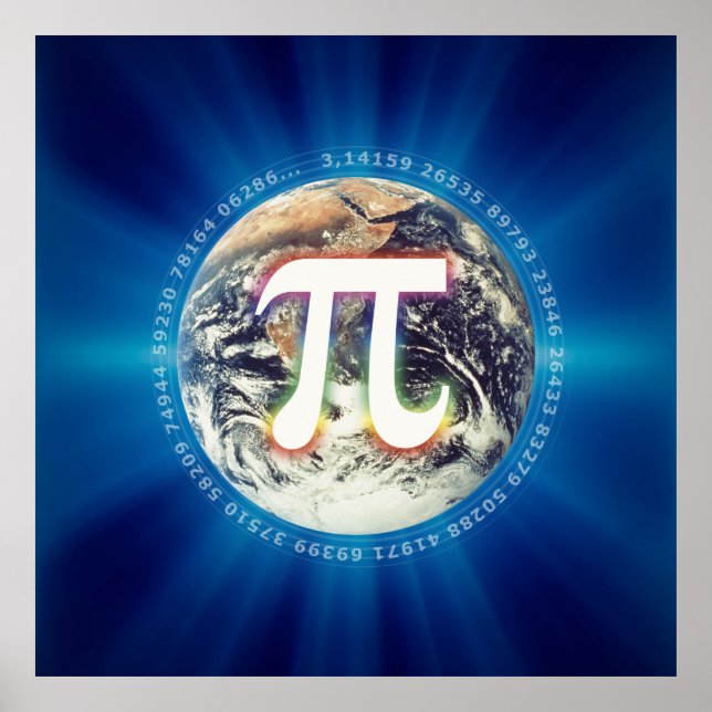 Pi Number on Earth - Math Blue poster (Devant)