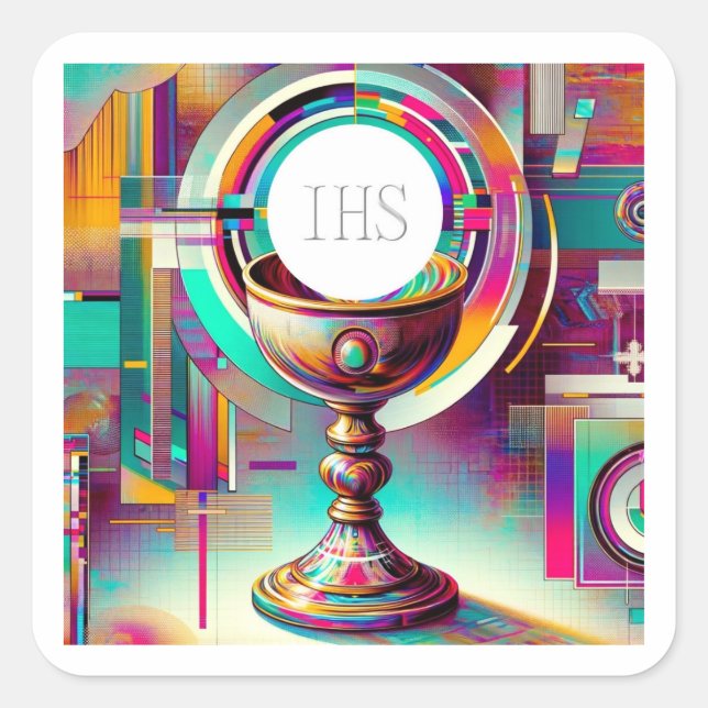 PI Style Eucharistic Communion Host and Chalice Square Sticker (Front)