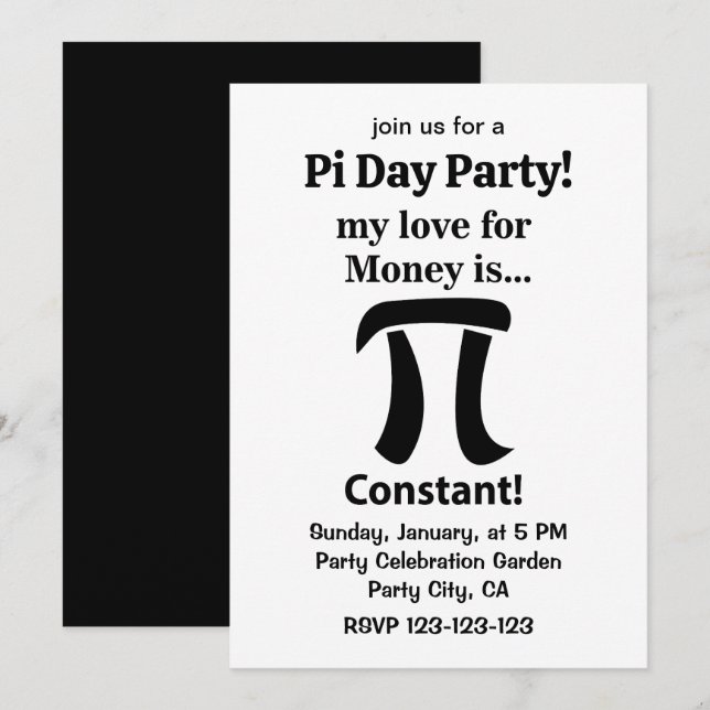 Pi Symbol Funny My Love For Money is Pi Symbol Invitation (Front/Back)