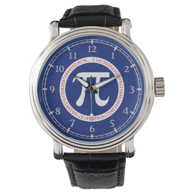 Pi Symbol in Circle on Navy Blue Dial Watch (Front)