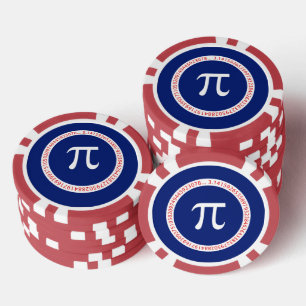 Pi Symbol in Circle on Navy Blue Poker Chips