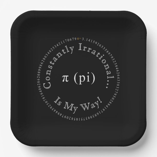 Pi, The Irrational Mathematical Constant Fun Paper Plate (Front)