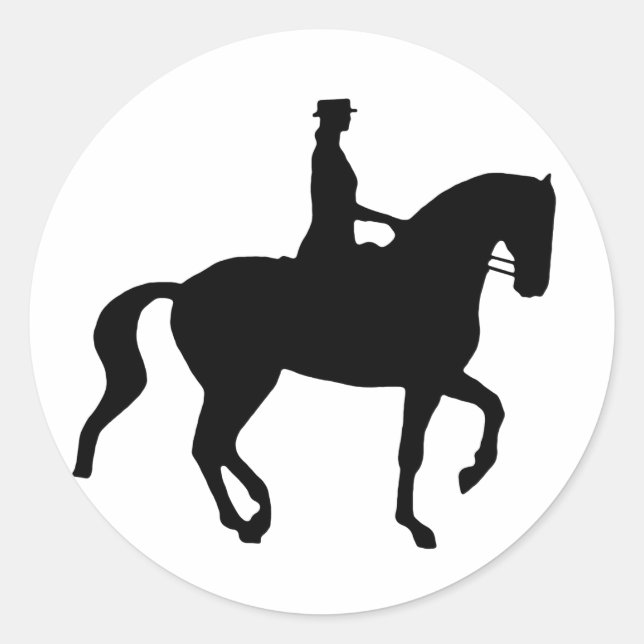 Piaffe Dressage Horse and Rider (black) Classic Round Sticker (Front)
