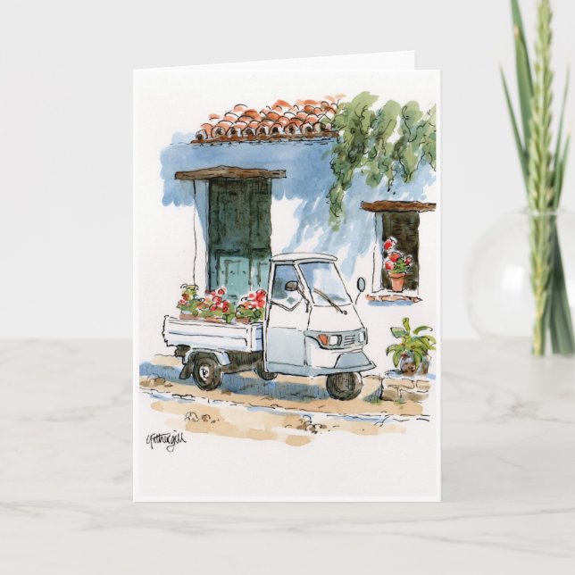 Piaggio and Geraniums — greeting card (Front)