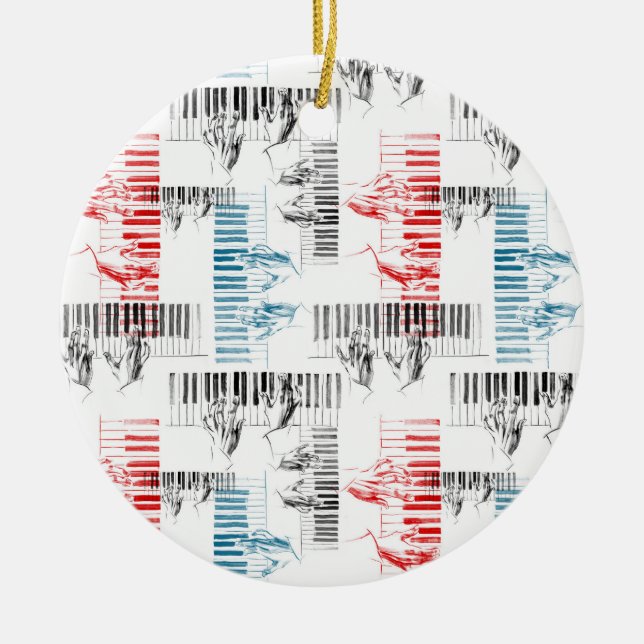 Pianist hands pattern ceramic ornament (Front)