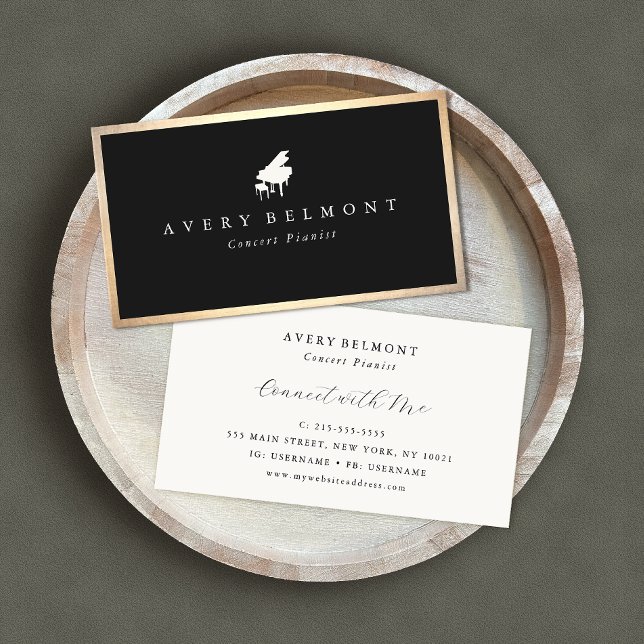Pianist Piano Music Teacher Black and Gold Business Card (Creator Uploaded)