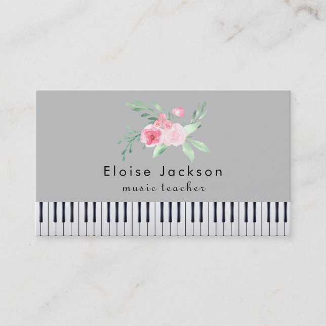 pianist pink bouquet and grey business card (Front)