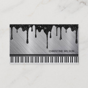 pianist silver black dripping glitter business card