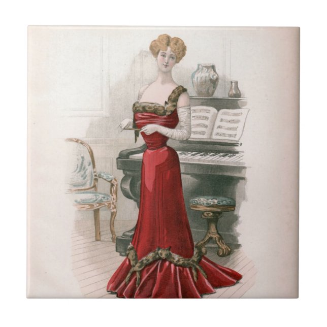 Pianist Vintage Edwardian Fashion Illustration    Tile (Front)