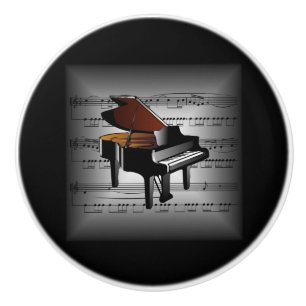 Piano ~ 3-D Sheet Music Pillow ~ Grey Black BG ~ Ceramic Knob