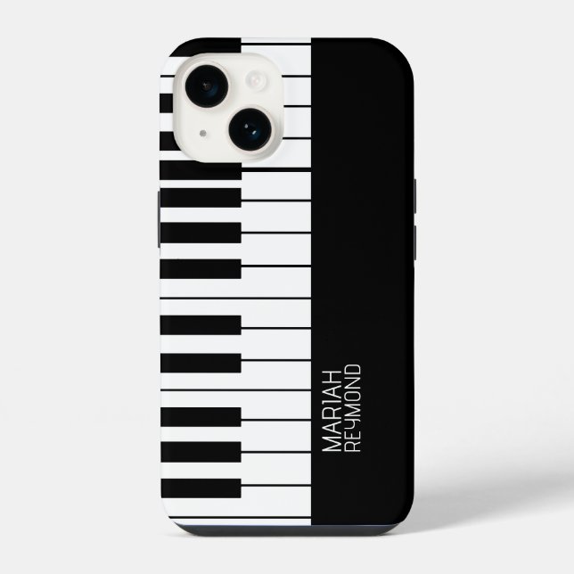 Piano All-Over Black Surface with Name iPhone Case (Back)