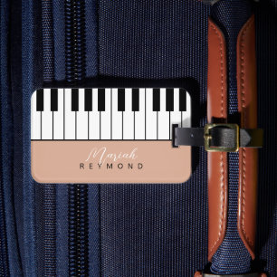 Piano All-Over Dusty Rose Luggage Tag with Name