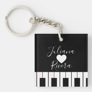 Piano and Heart Script Name   Keychain