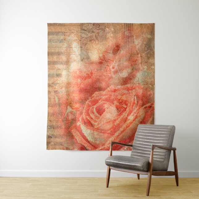 Piano and violin with music notes and rose tapestry (In Situ)