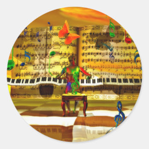 Piano art classic round sticker