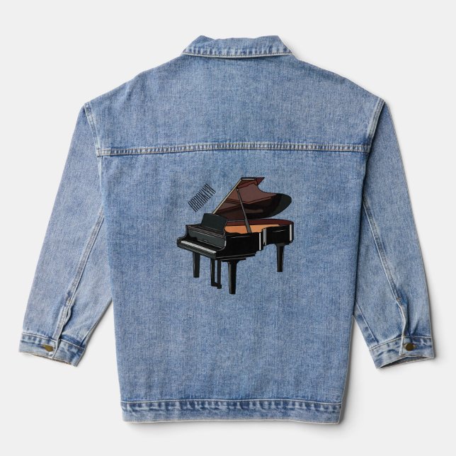 Piano cartoon illustration denim jacket (Back)