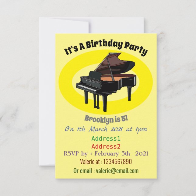 Piano cartoon illustration invitation (Front)