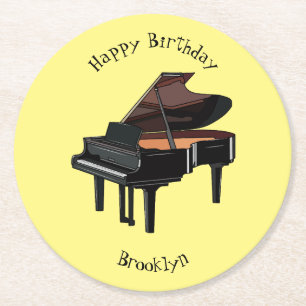 Piano cartoon illustration round paper coaster