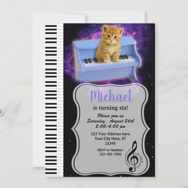 Piano Cat Universe Cosmic Invitation (Front)