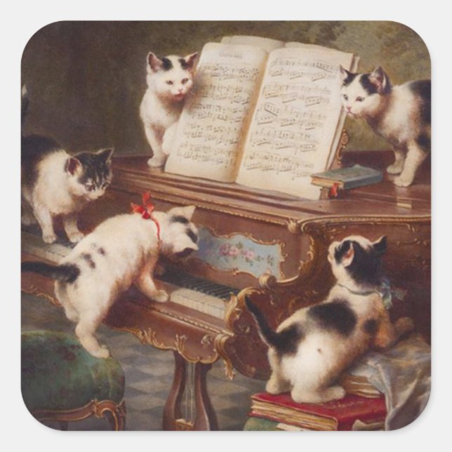 PIANO CATS - Funny Vintage Cat Stickers (Front)