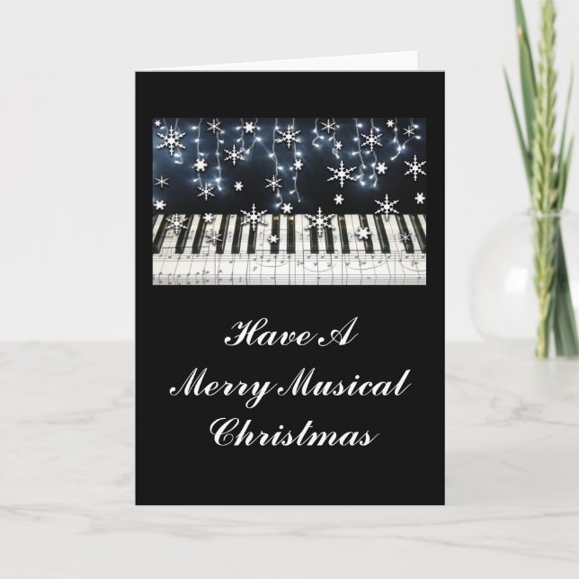 Piano Christmas Snowflake Keyboard Holiday Card (Front)