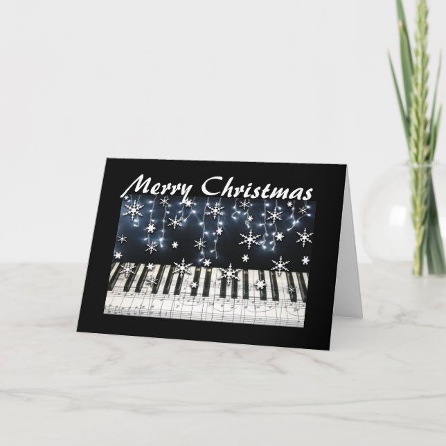 Piano Christmas Snowflake Keyboard Holiday Card (Front)