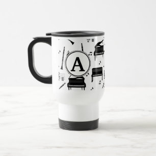 Piano Clarinet Music Script Monogram Travel Mug