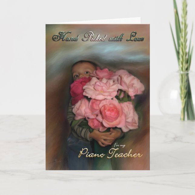 Piano enseignant Carte de voeux Bonne rose d'anniv (Devant)