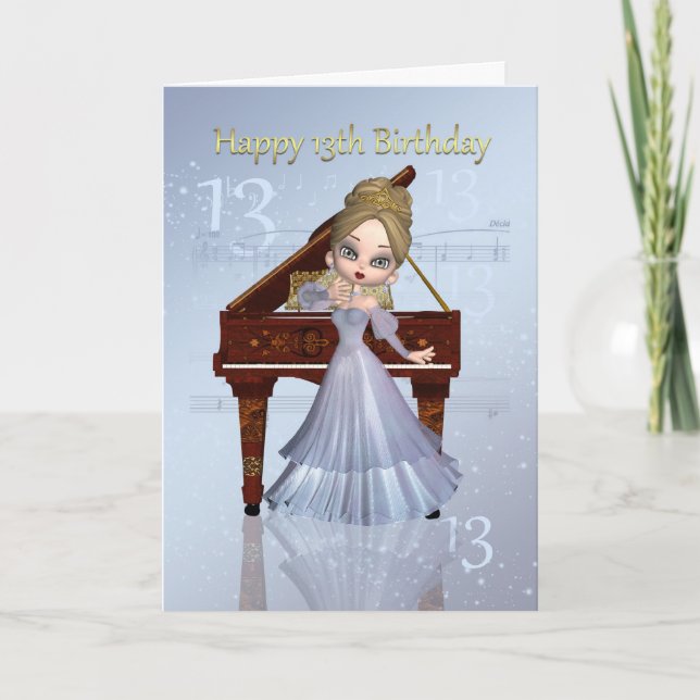 Piano Et Musique 13ème Anniversaire Carte Avec Jol (Devant)