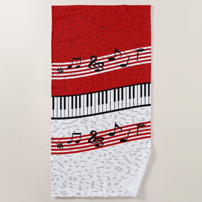Piano et musique partition rouge serviette de plag (Devant)