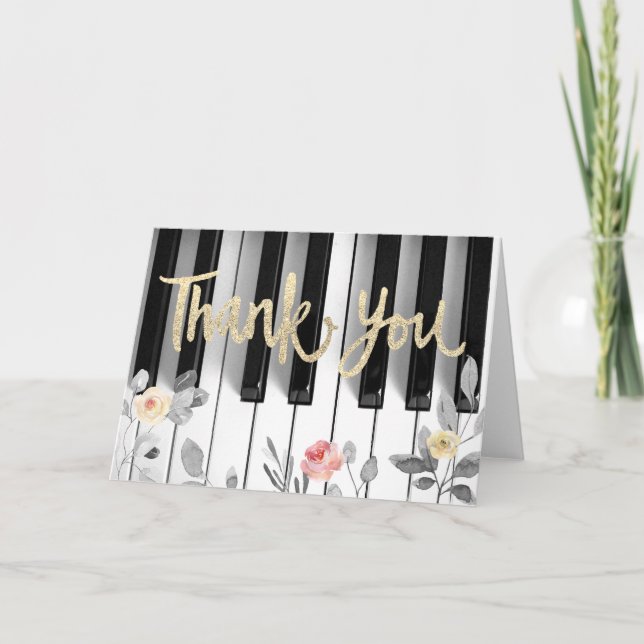 piano faux feuille d'or et roses merci (Devant)