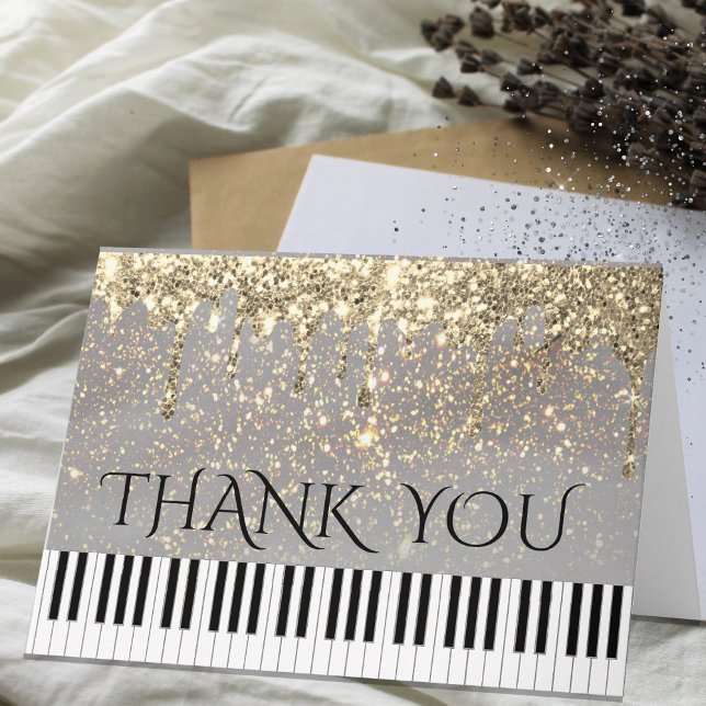 piano faux sparkle effect thank you card (Creator Uploaded)
