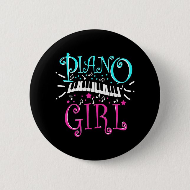Piano Girl Pianist Music Notes 2 Inch Round Button (Front)