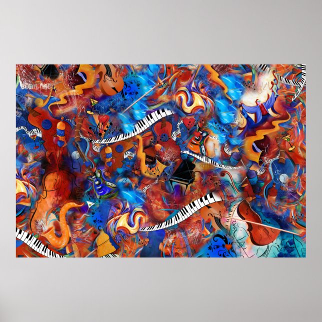 Piano Guitar Saxophone Music Madness Poster (Front)