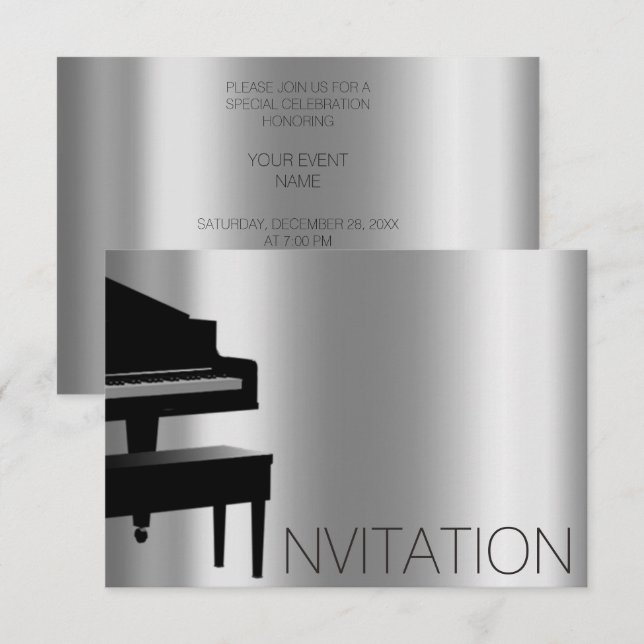Piano Hause Concert Minimalism Vip Black Aqua Invitation (Front/Back)