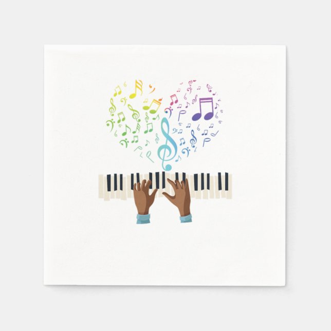 Piano Heart Music Notes Treble Clef Piano Keyboard Napkin (Front)