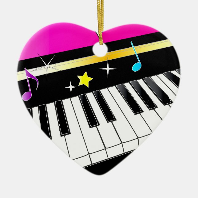 Piano in a Heart Ceramic Ornament (Front)