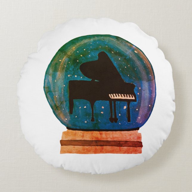 Piano in a Snow Globe  Round Pillow (Front)