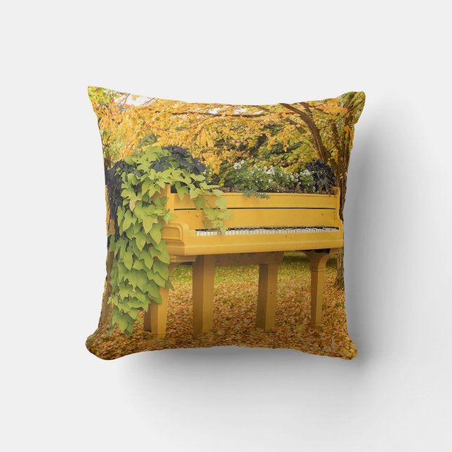 Piano in autumn woods throw pillow (Front)