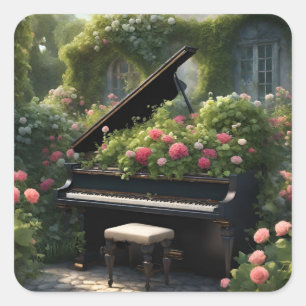 Piano in Bloom- garden painting  Square Sticker