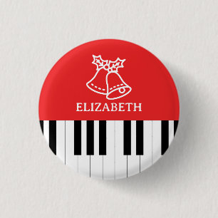 Piano Key Jingle Bell Merry Christmas Red Green 1 Inch Round Button