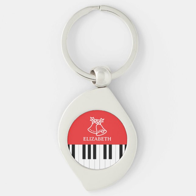 Piano Key Jingle Bell Merry Christmas Red  Keychain (Front)